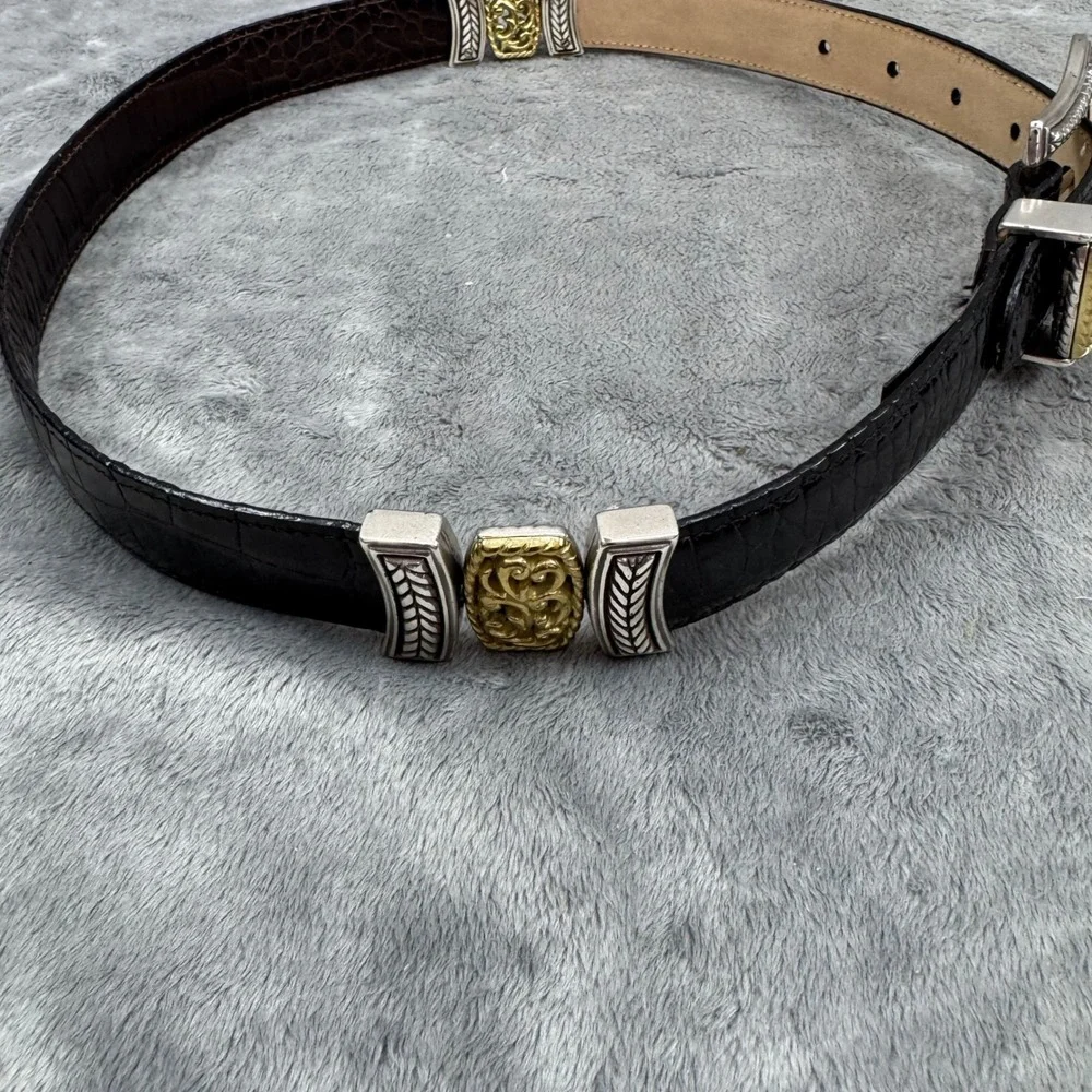 Brighton Belt Women‎ S 28 Black NEW Croc Embossed Leather Silver Gold Filigree